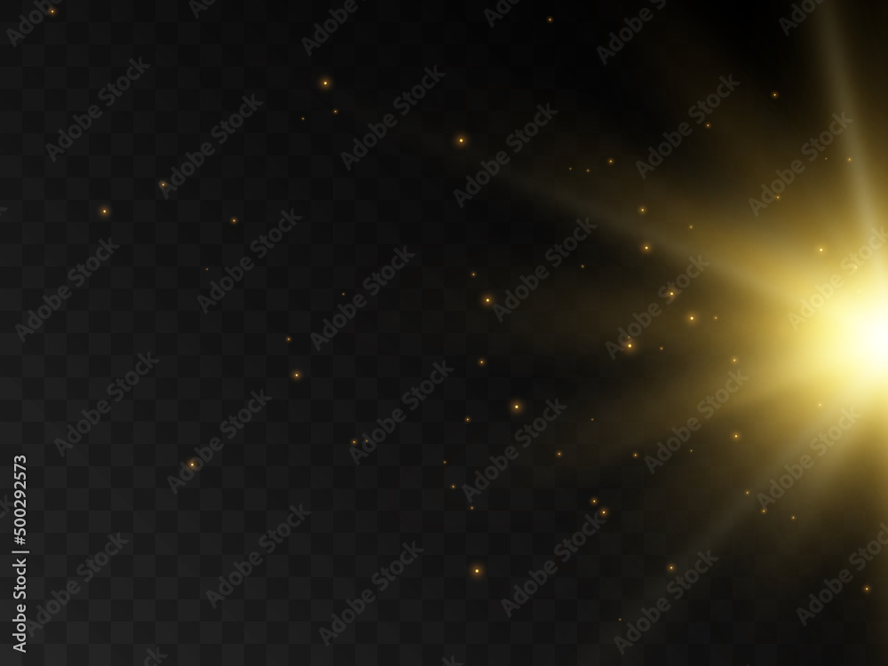 Aufkleber stage light and golden glitter with the effect of golden rays and falling sparkling dust. abstract g