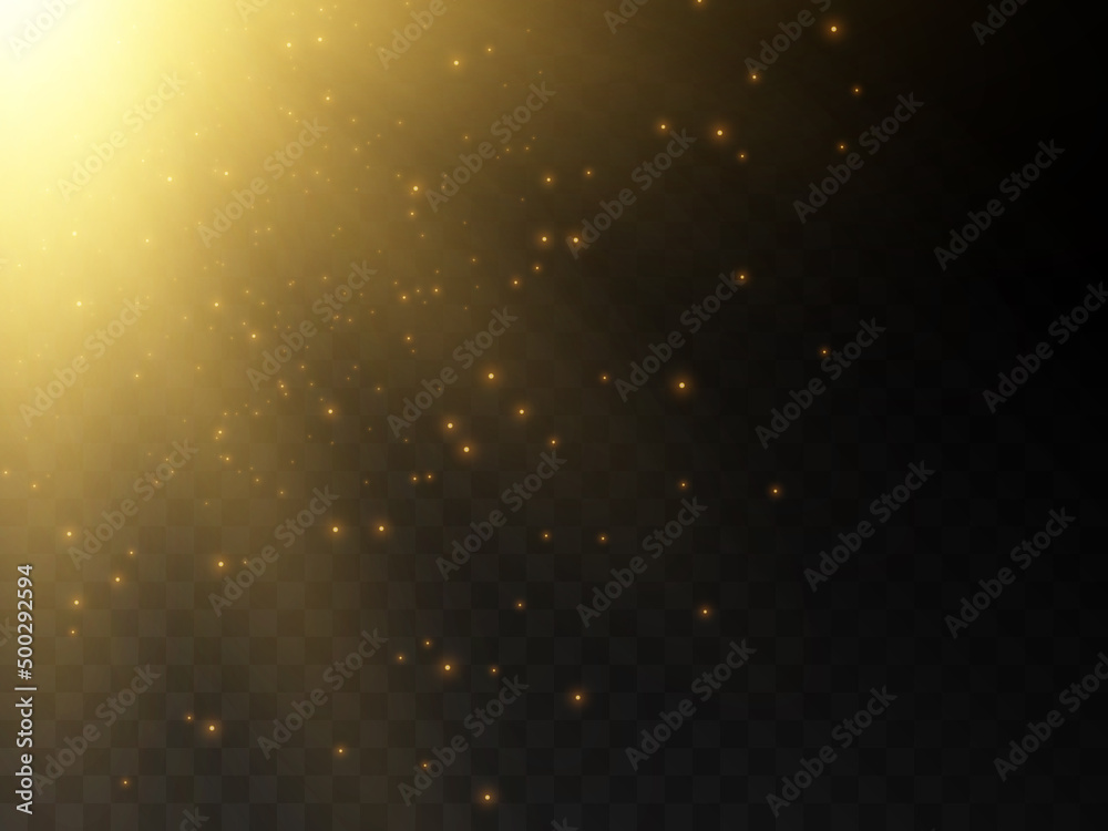 Aufkleber stage light and golden glitter with the effect of golden rays and falling sparkling dust. abstract g
