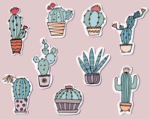 Doodle cacti on white