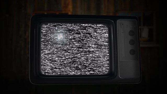 4K 3D Switch on, turn off Vintage television. Analog Static Noise texture. Green Screen. black white offset flickering noise. Screen damage TV effects artifacts. VHS. Bad interference. Retro 80s, 90s