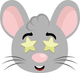 Vector illustration of a cartoon mouse face with stars in the eyes