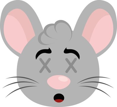 Vector illustration of the face of a cartoon mouse with crosses in the eyes