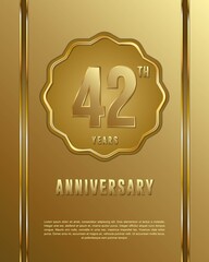 42th anniversary logotype. Anniversary celebration template design with golden ring for booklet, leaflet, magazine, brochure poster, banner, web, invitation or greeting card.