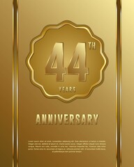 44th anniversary logotype. Anniversary celebration template design with golden ring for booklet, leaflet, magazine, brochure poster, banner, web, invitation or greeting card.