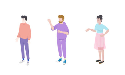 Set of different isometric people on white. Vector illustration flat design isolated. Male and female characters. Office and casual clothes