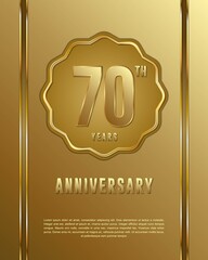 70th anniversary logotype. Anniversary celebration template design with golden ring for booklet, leaflet, magazine, brochure poster, banner, web, invitation or greeting card.