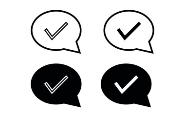 Balloons icons vector with check mark. Thought icon, correct symbol, floating balloon with correct and positive sign