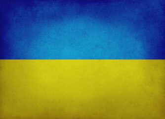 Ukrainian flag blue and yellow colored old paper background with vignette and copyspace