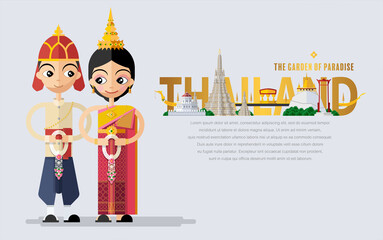 Thailand travel concept The Most Beautiful Places To Visit In Thailand in flat style in flat design color. - obrazy, fototapety, plakaty