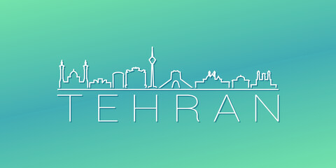 Naklejka premium Tehran, Tehran Province, Iran Skyline Linear Design. Flat City Illustration Minimal Clip Art. Background Gradient Travel Vector Icon.