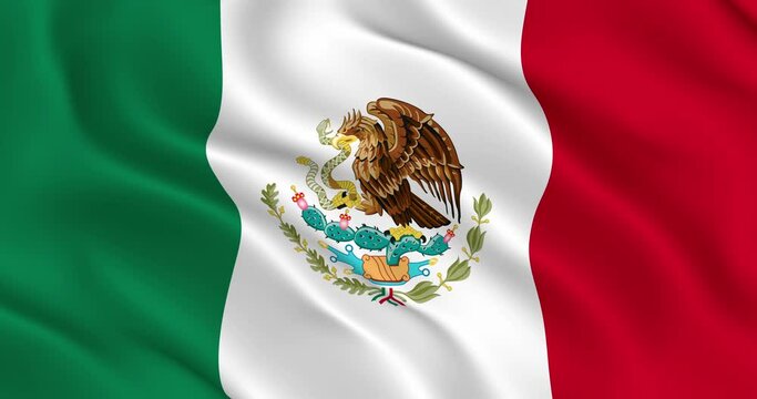 Mexico flag smooth wavy animation. The official flag of the United Mexican  States is flying in the wind. The loop is ready. 60 frames per second.  Beautifully slows down 2 times at
