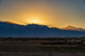 Sunset behind mountain in Iran