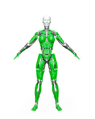 amazing robot in a pose on white background