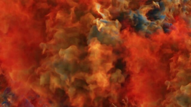 Slow motion of coloured smoke looping isolated on black background