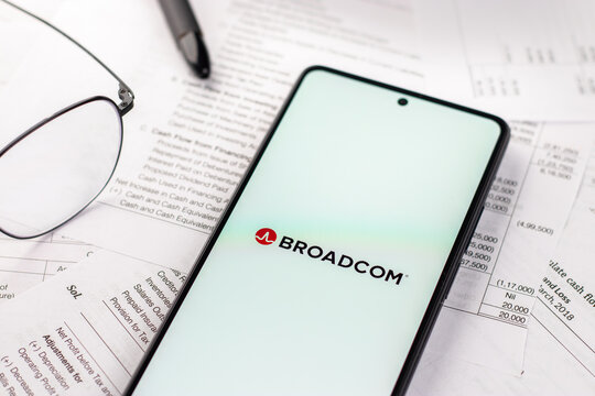 West Bangal, India - April 20, 2022 : Broadcom logo on phone screen stock image.