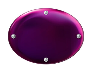 Purple, violet oval painted plate with screws isolated on white background. Template. Cover, stopper. Vector.