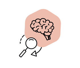 icon human brain and magnifying glass. Vector illustration. medical research and treatment methods. health concept
