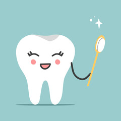 Cute dental character. Vector illustration of a dental character. Dental concept for your design. Oral hygiene, teeth cleaning.