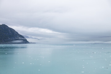 Naklejka na ściany i meble Ice chunks in the water and mountain background at Glacier Bay, Alaska, USA 