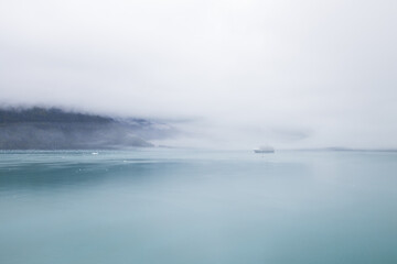 Cruise ship floating through Glacier Bay, Alaska
