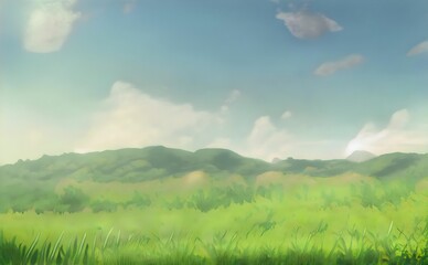 Fototapeta premium a grassy meadow in front of some hills
