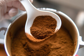 Powdered chaga mushroom powder. Medicinal chaga mushroom for brewing tea.