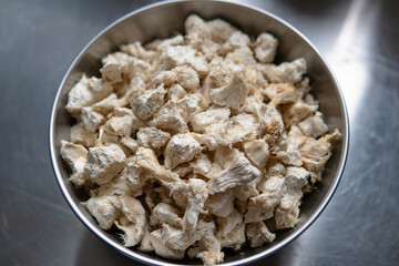 Hericium erinaceus medicinal mushroom nootropic. Fruiting bodies of Hericium erinaceus prepared for reception