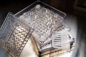 capsule filling machine. Transparent capsules for dietary supplements.