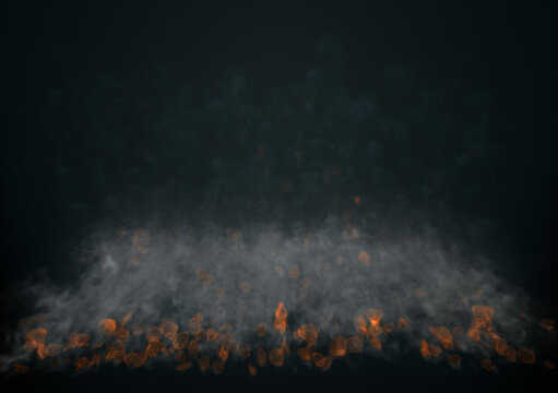 3d illustration smoke with fire particles, heat, dark