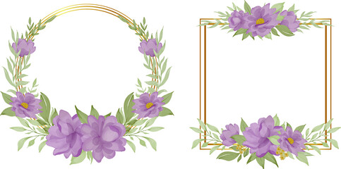 beautiful rose flower watercolor frame with gold geometric line