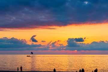 Golden sunset over the Black Sea at Batumi beach