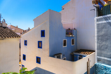 Colorful houses and buildings in the tourist town of Villajoyosa, Alicante (Spain)
