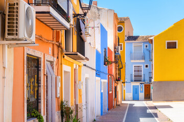 Colorful houses and buildings in the tourist town of Villajoyosa, Alicante (Spain)