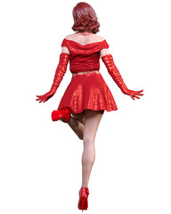 Beautiful woman in short evening mini dress.