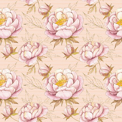 peony floral watercolor seamless pattern