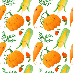 cute kawaii vegetables seamless pattern
