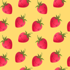 cute kawaii strawberry seamless pattern