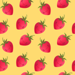 cute kawaii strawberry seamless pattern