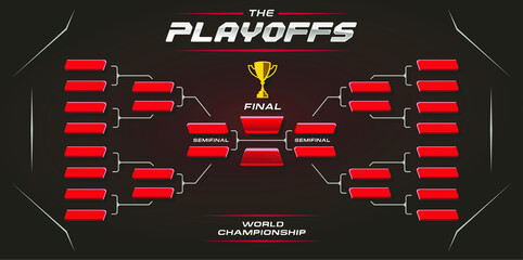 Black and Red competition bracket vector. sport game tournament championship contest stage layout, double elimination bracket board chart vector with champion trophy prize icon illustration background