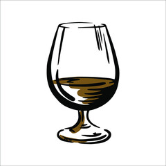 vector sketch of glass with cognac isolated on white background