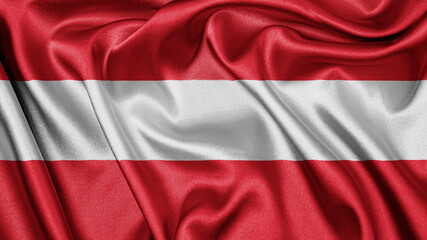 Close up realistic texture fabric textile silk satin flag of Austria waving fluttering background. National symbol of the country. 26th of October, Happy Day concept