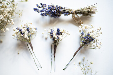boho bridal gypsophila babys breath dried flower hair pins with lavender 