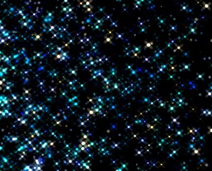 Obraz premium Blue yellow stars twinkle effect on black background. Night sky glittering abstract template.