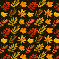 Naklejka na ściany i meble Pattern from autumn leaves.Autumn leaves on a colored background in a vector seamless pattern.