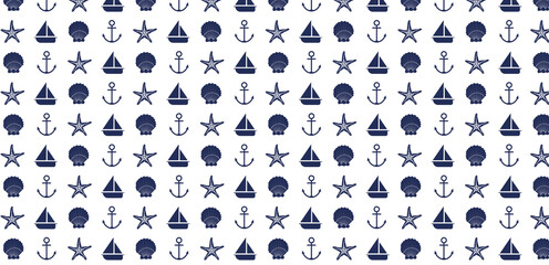 Muster aus Anker, Segelschiff, Seestern und Muschel © Roman