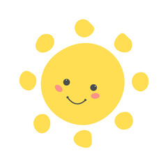 Childish Sun Cartoon. Summertime icon. Vector illustration