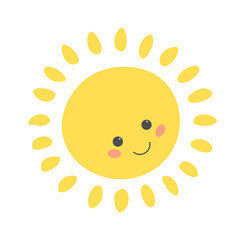 Childish Sun Cartoon. Summertime icon. Vector illustration