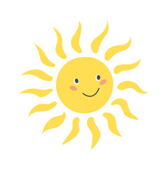 Childish Sun Cartoon. Summertime icon. Vector illustration