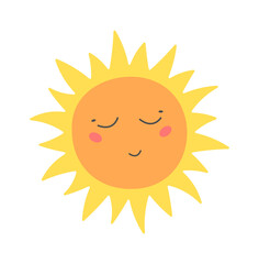 Childish Sun Cartoon. Summertime icon. Vector illustration