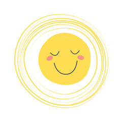Childish Sun Cartoon. Summertime icon. Vector illustration